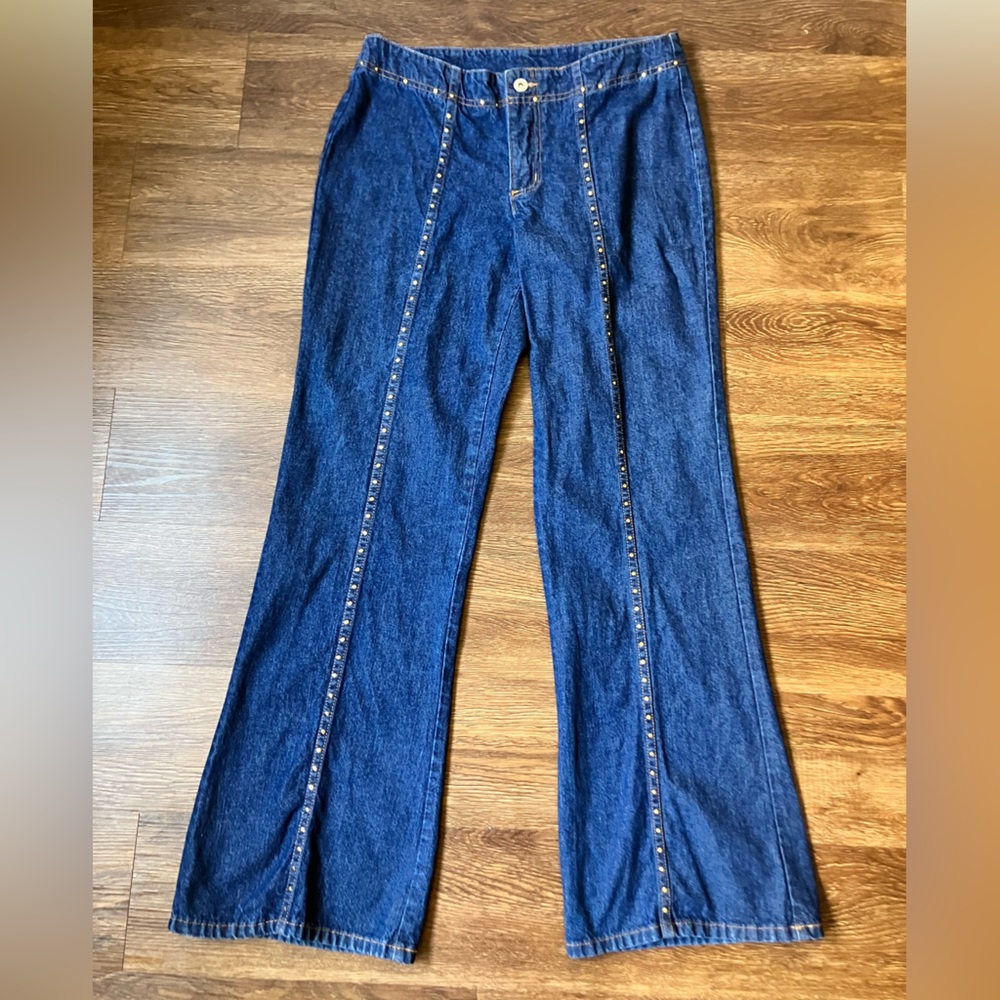 Vintage '80s Carabella Boom Boom Studded Flare Jeans Blue Denim Cotton Medium - Picture 3 of 12